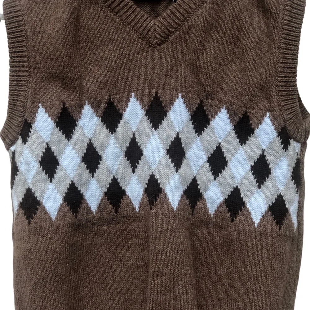 Calvin Klein Brown Argyle Sweater Vest size 6 - Picture 4 of 9